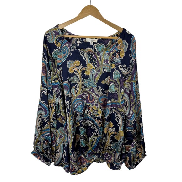 NWT Umgee Womens Paisley Blouse Size 1XL Long Sleeve Boho Multicolor Lightweight - Picture 1 of 6